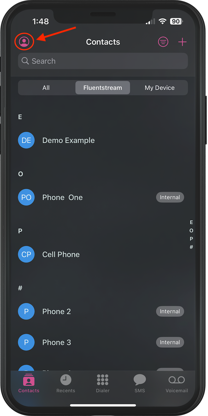 User settings in the fluentstream mobile application on ios